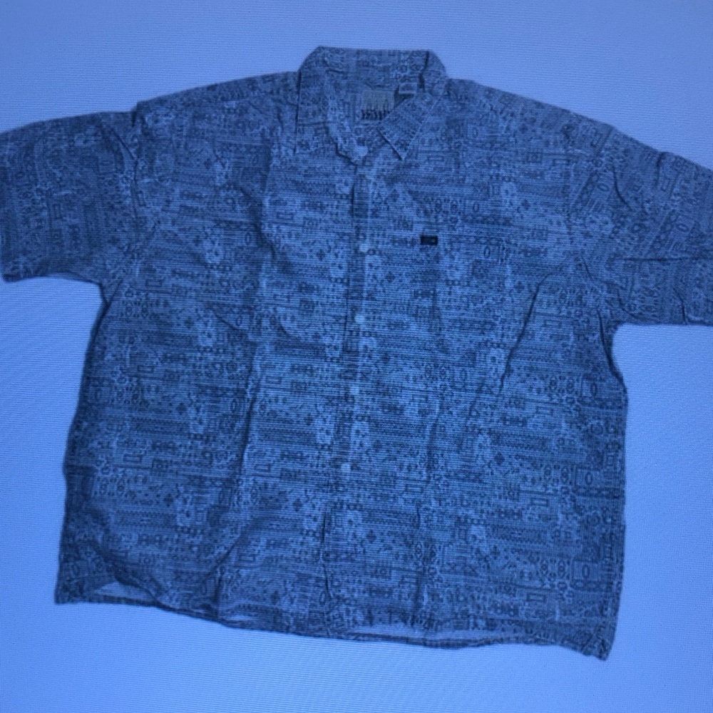 Patterned Short Sleeve Button-Up Shirt - Blue